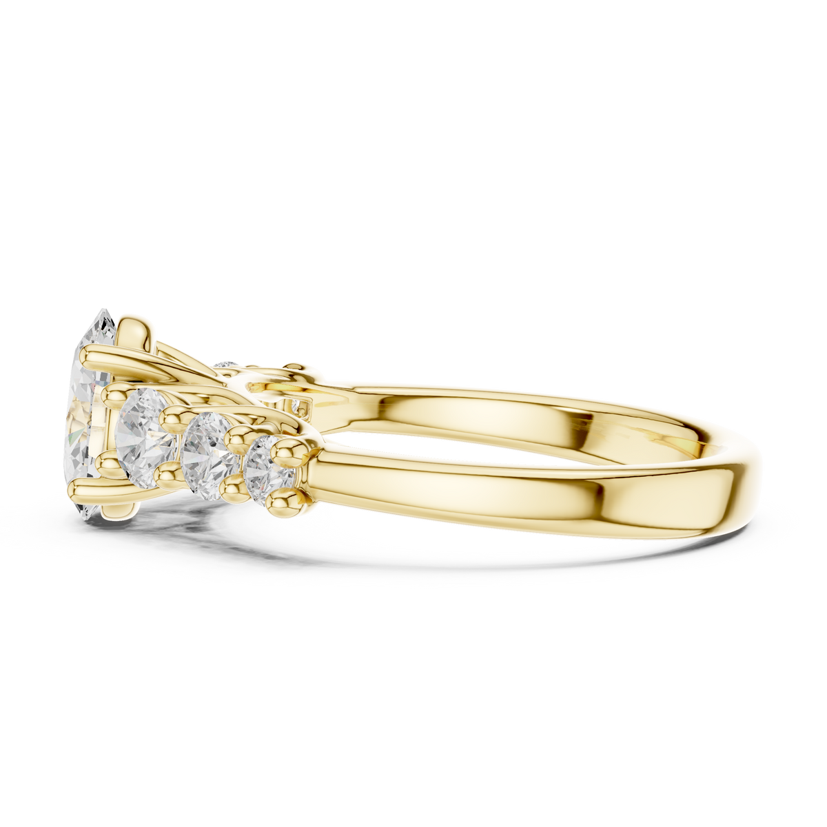 Velvet box open perspective displaying the sparkling 14k gold oval diamond ring standing vertically ready for special occasion gifting anniversary celebration or wedding engagement ceremony.