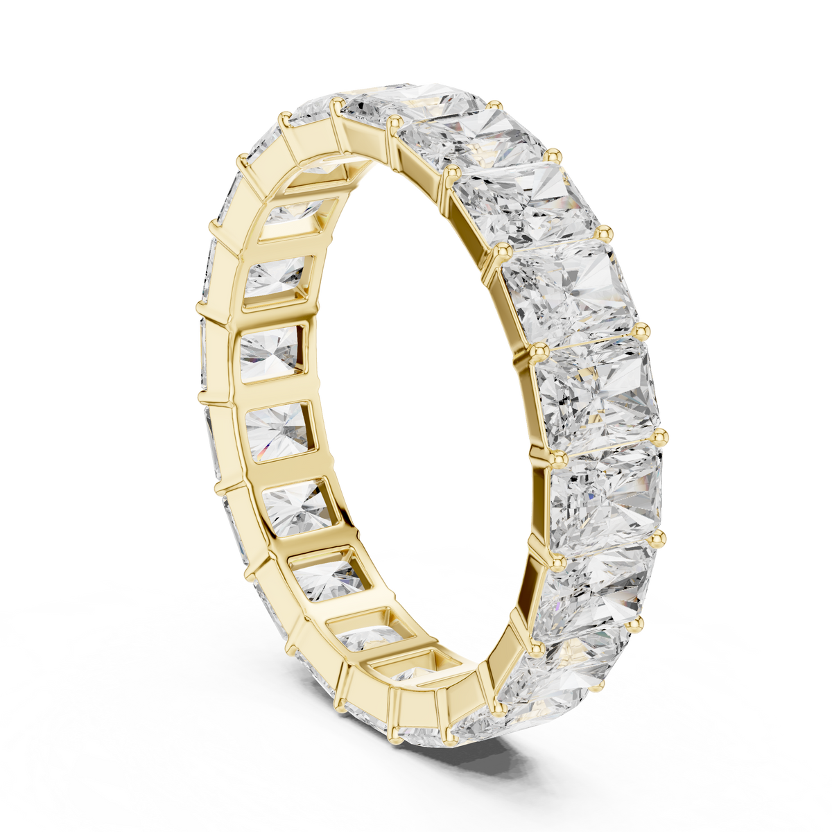 Velvet gift box open perspective revealing the sparkling 14K Gold Diamond Eternity ring