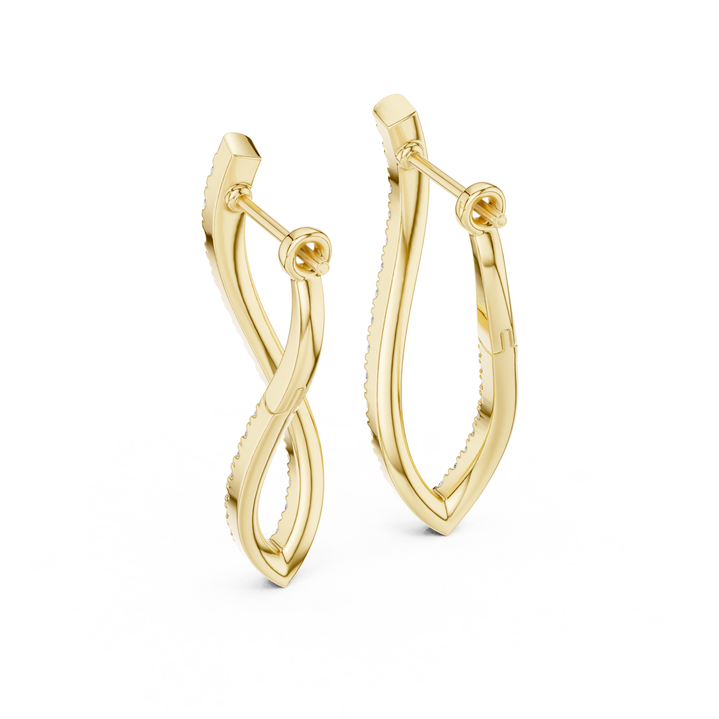 White Gold Finish Variation of Twisted Navette Hoops