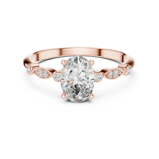 0.75Ct Unique Oval Cut Ring for Women • Minimalist Round Accent Ring • Proposal Jewelry