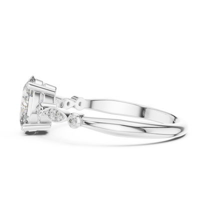 0.75Ct Unique Oval Cut Ring for Women • Minimalist Round Accent Ring • Proposal Jewelry