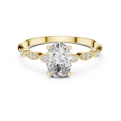 0.75Ct Unique Oval Cut Ring for Women • Minimalist Round Accent Ring • Proposal Jewelry