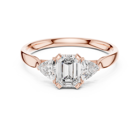 1.00CtEmerald Cut Solitaire Ring - Trillion Accent Romantic Style - Designed To Shine Every Moment