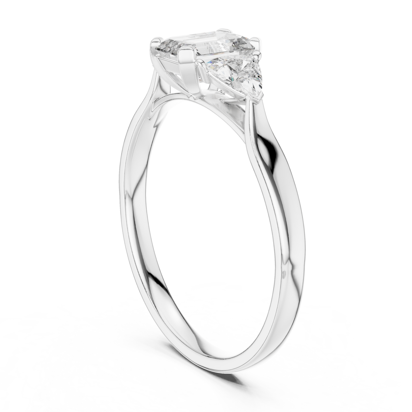 1.00CtEmerald Cut Solitaire Ring - Trillion Accent Romantic Style - Designed To Shine Every Moment