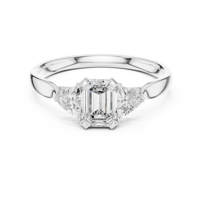 1.00CtEmerald Cut Solitaire Ring - Trillion Accent Romantic Style - Designed To Shine Every Moment