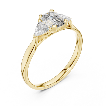 1.00CtEmerald Cut Solitaire Ring - Trillion Accent Romantic Style - Designed To Shine Every Moment