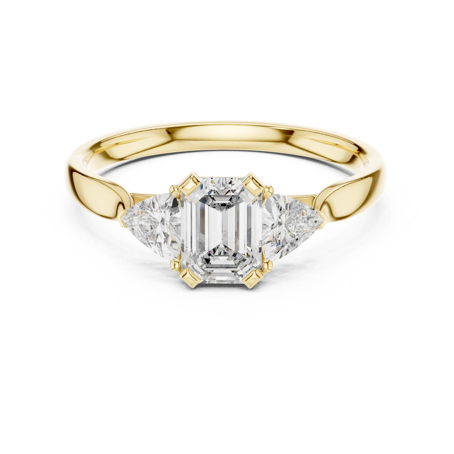 1.00CtEmerald Cut Solitaire Ring - Trillion Accent Romantic Style - Designed To Shine Every Moment