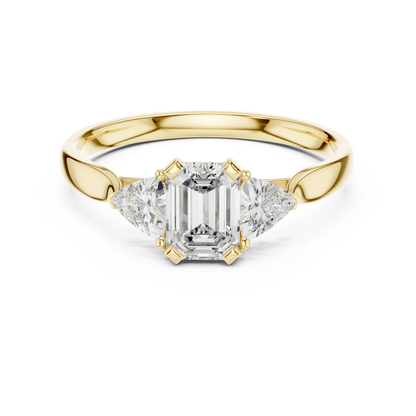 1.00CtEmerald Cut Solitaire Ring - Trillion Accent Romantic Style - Designed To Shine Every Moment