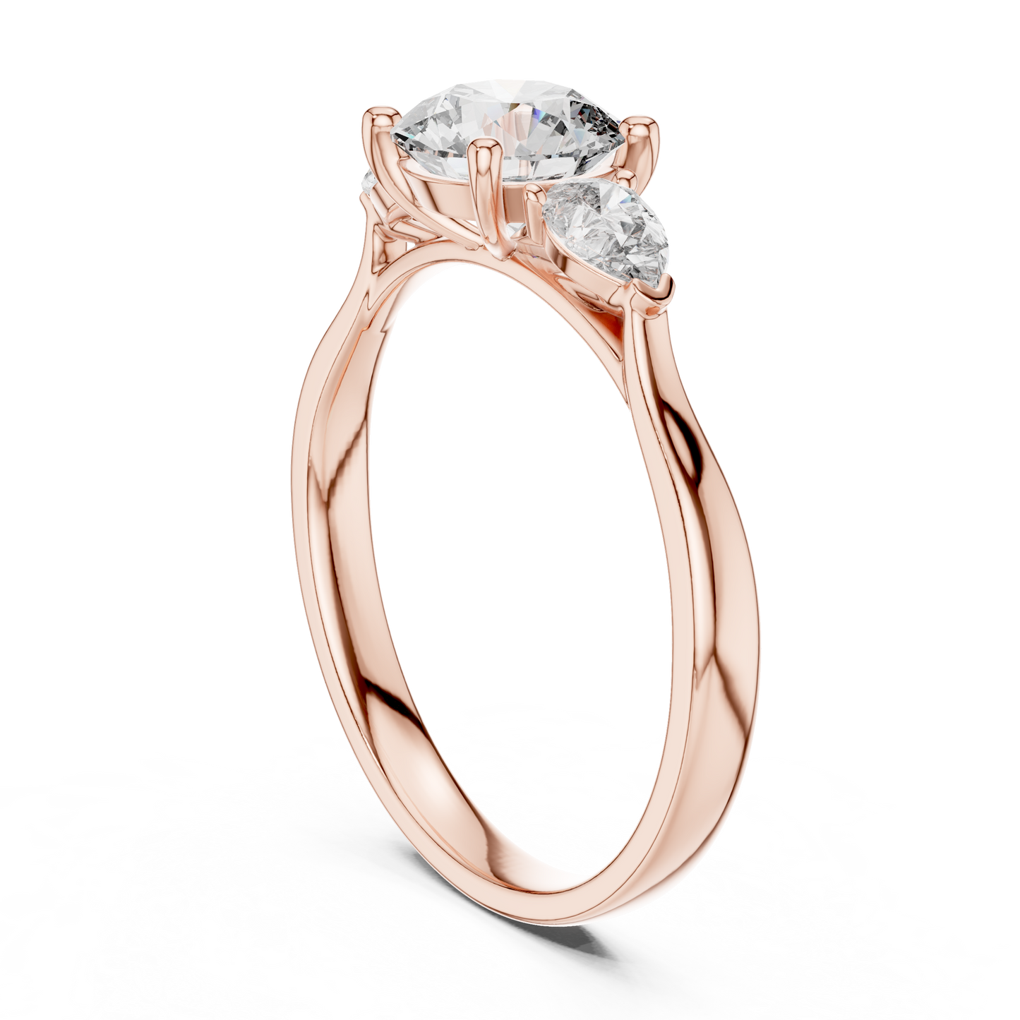 Handcrafted 3-Stone Ring • 0.80Ct Round Center Diamond • Pear Accented Elegant Design