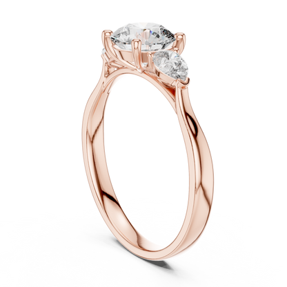 Handcrafted 3-Stone Ring • 0.80Ct Round Center Diamond • Pear Accented Elegant Design