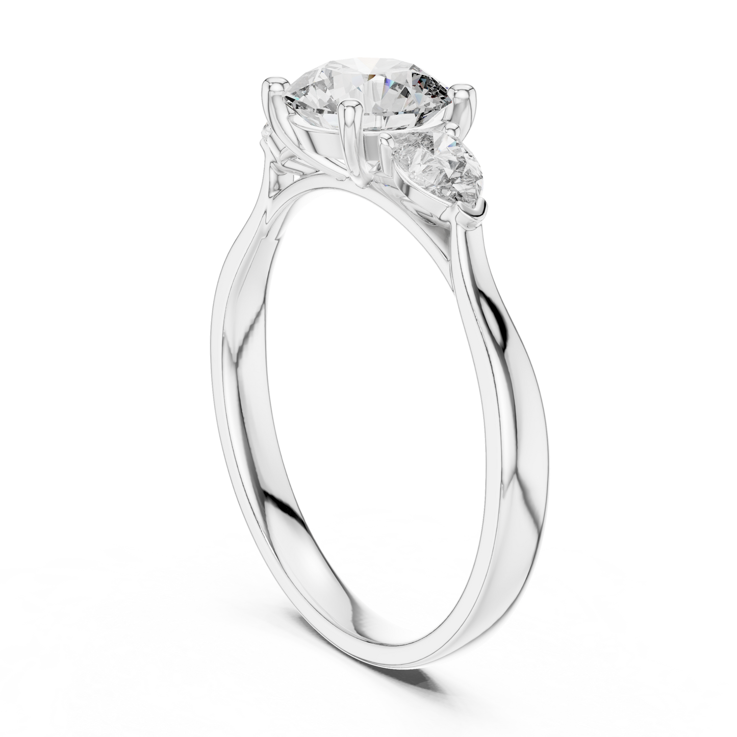 Handcrafted 3-Stone Ring • 0.80Ct Round Center Diamond • Pear Accented Elegant Design