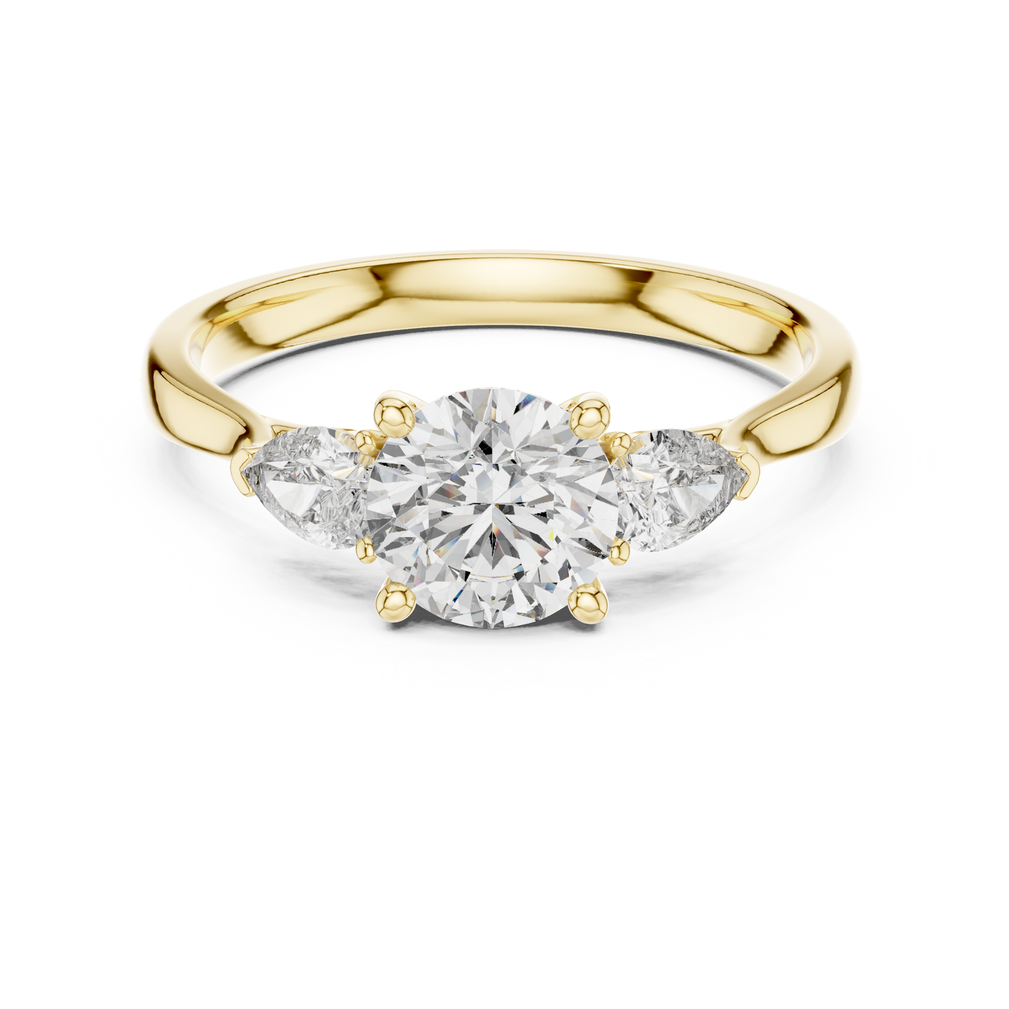 Handcrafted 3-Stone Ring • 0.80Ct Round Center Diamond • Pear Accented Elegant Design