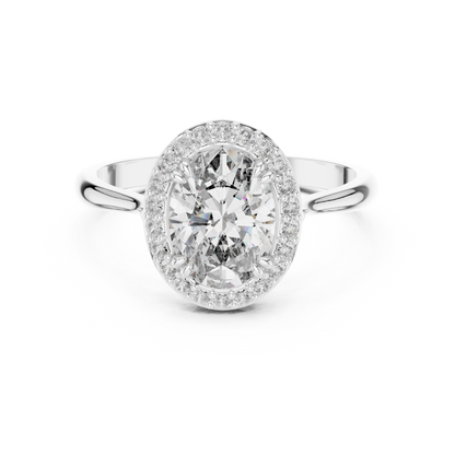 1.00Ct Oval Halo Engagement Ring • Dainty Sparkle Bridal Band  • Classic Vintage Inspired Ring