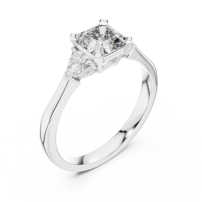 1.00CtAsscher Cut Three-Stone Engagement Ring • Trillion Side Stones • Custom White Silver Ring