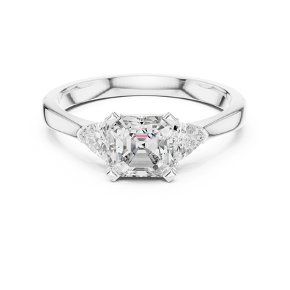 1.00CtAsscher Cut Three-Stone Engagement Ring • Trillion Side Stones • Custom White Silver Ring