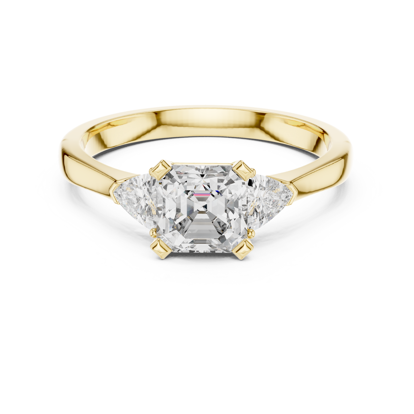 1.00CtAsscher Cut Three-Stone Engagement Ring • Trillion Side Stones • Custom White Silver Ring