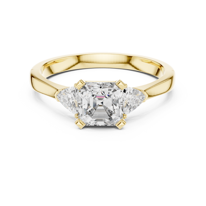 1.00CtAsscher Cut Three-Stone Engagement Ring • Trillion Side Stones • Custom White Silver Ring