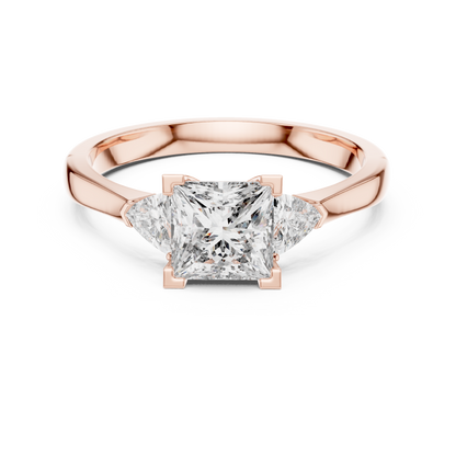 1.00CtPrincess Cut Solitaire Ring – Trillion Side Accents – Romantic Bridal Piece - New Year Gift Jewelry
