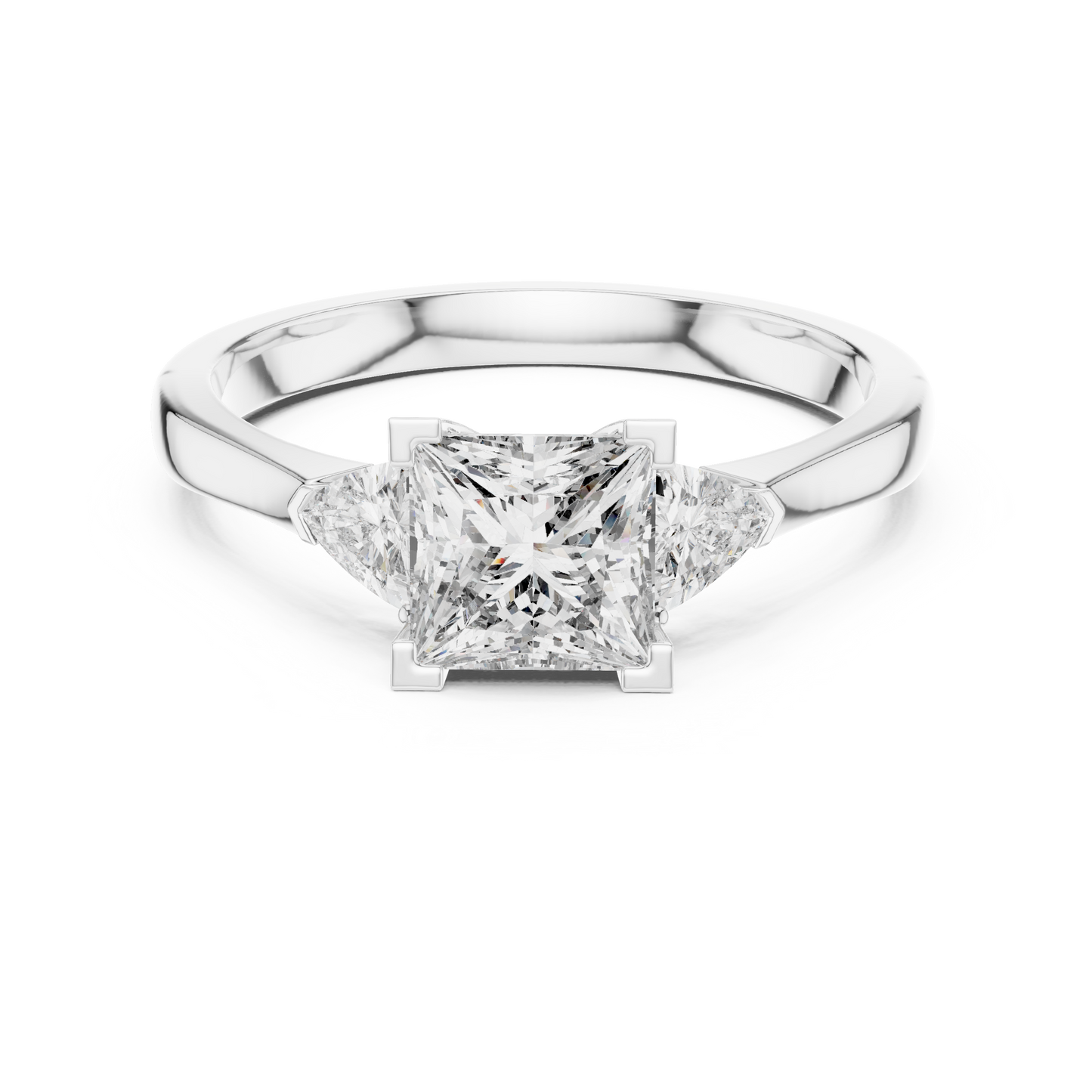 1.00CtPrincess Cut Solitaire Ring – Trillion Side Accents – Romantic Bridal Piece - New Year Gift Jewelry