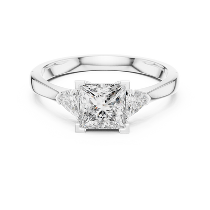 1.00CtPrincess Cut Solitaire Ring – Trillion Side Accents – Romantic Bridal Piece - New Year Gift Jewelry