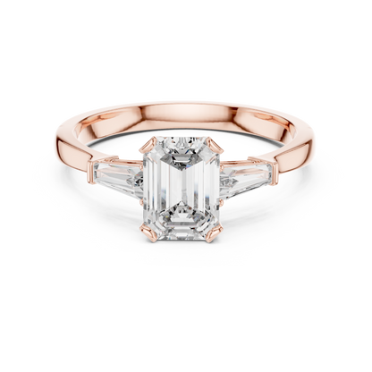 1.00Ct Elegant Emerald Center Ring | Shimmering Baguette Diamond Shoulders | Modern Luxe Bridal Choice