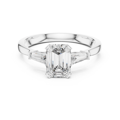 1.00Ct Elegant Emerald Center Ring | Shimmering Baguette Diamond Shoulders | Modern Luxe Bridal Choice