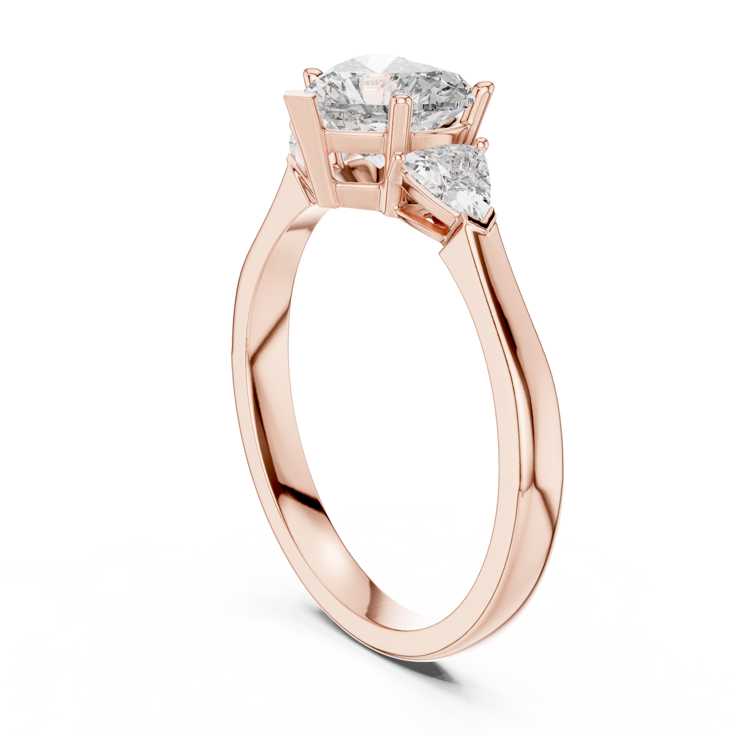 1.00CtHeart Center Diamond Ring | Classic 3-Stone Design | Timeless Love in Every Angle