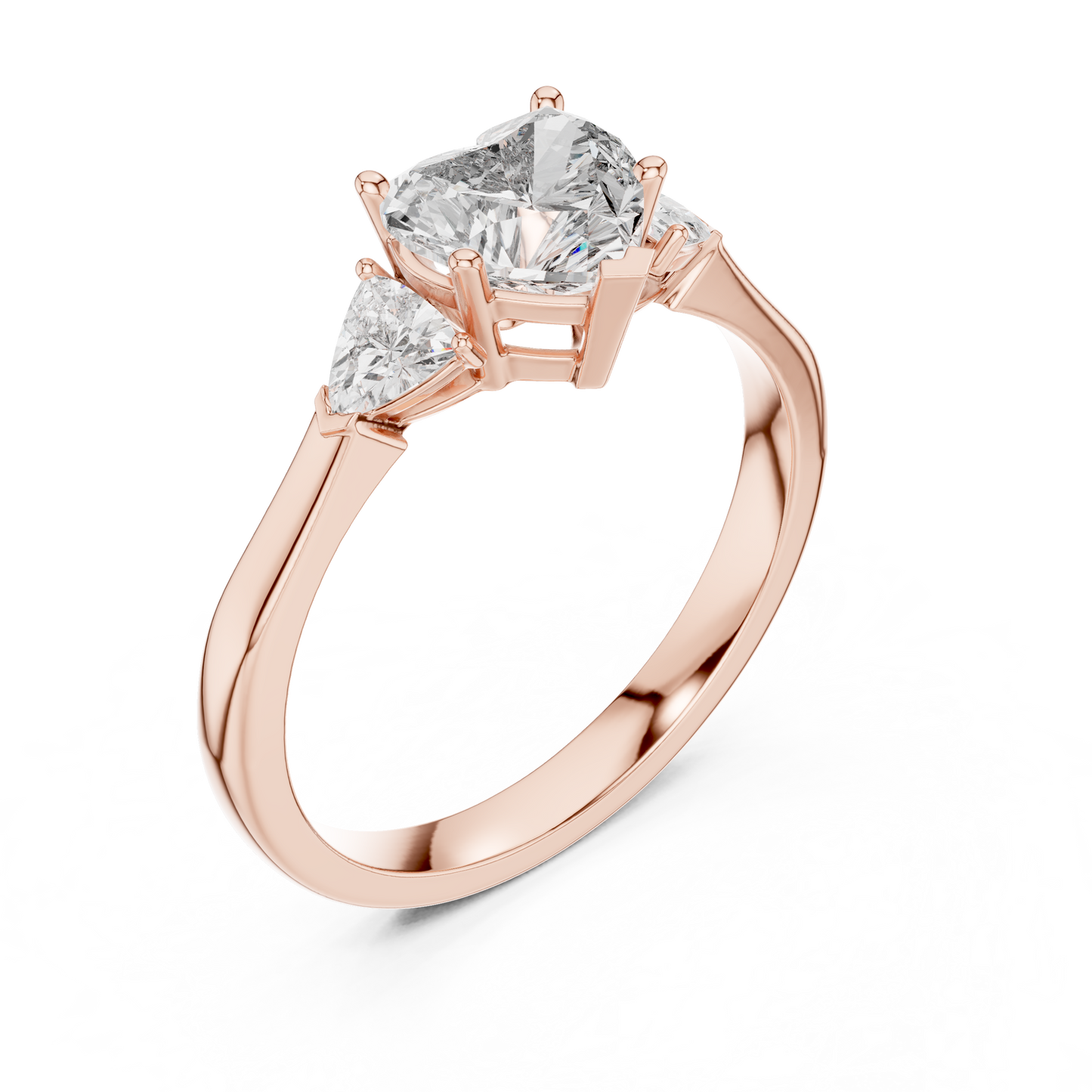 1.00CtHeart Center Diamond Ring | Classic 3-Stone Design | Timeless Love in Every Angle