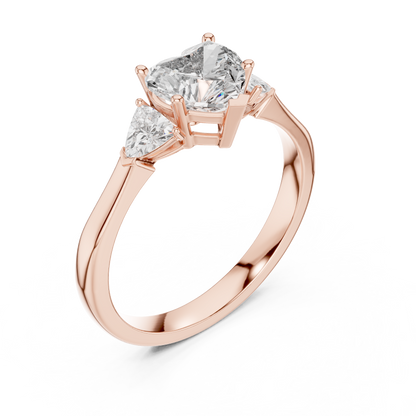 1.00CtHeart Center Diamond Ring | Classic 3-Stone Design | Timeless Love in Every Angle