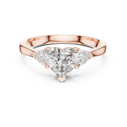 1.00CtHeart Center Diamond Ring | Classic 3-Stone Design | Timeless Love in Every Angle