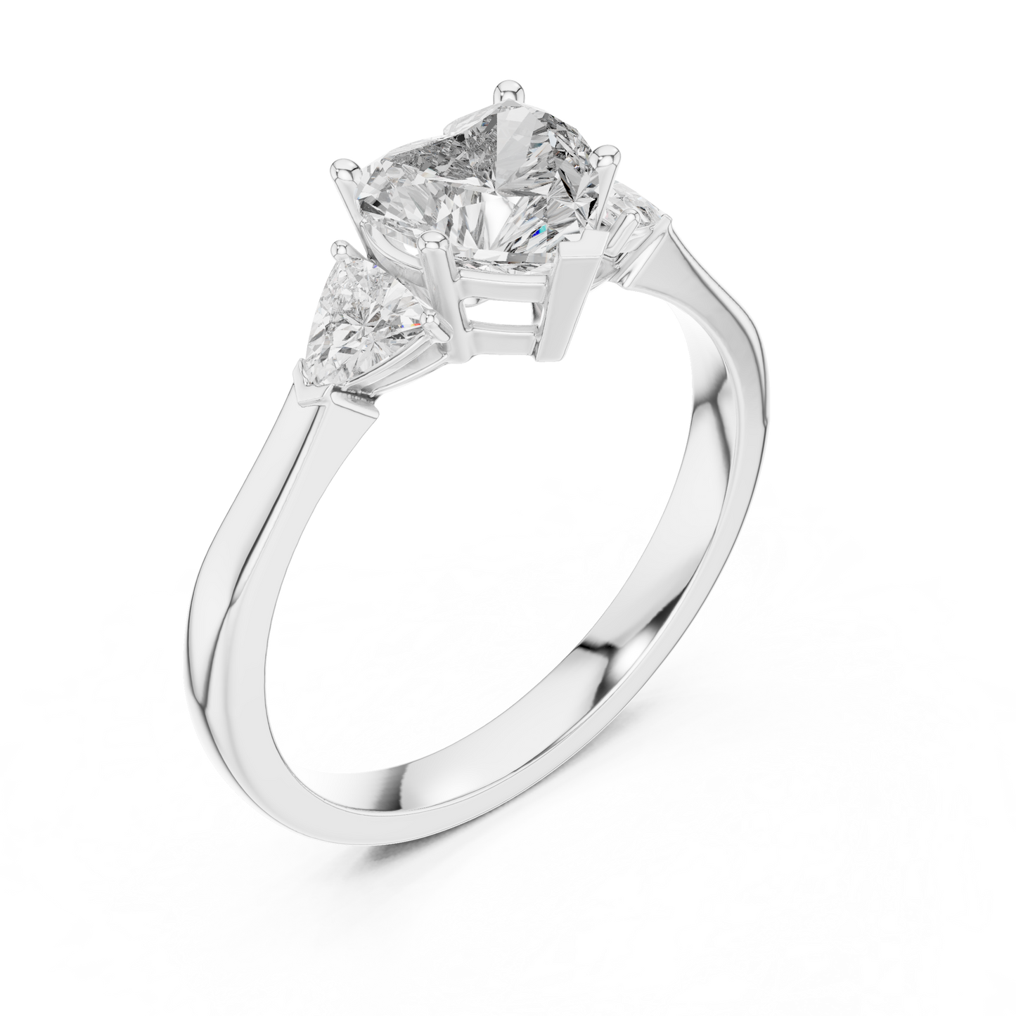 1.00CtHeart Center Diamond Ring | Classic 3-Stone Design | Timeless Love in Every Angle