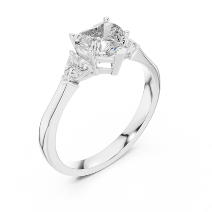 1.00CtHeart Center Diamond Ring | Classic 3-Stone Design | Timeless Love in Every Angle