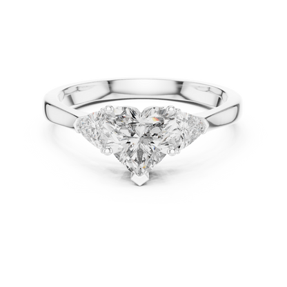 1.00CtHeart Center Diamond Ring | Classic 3-Stone Design | Timeless Love in Every Angle