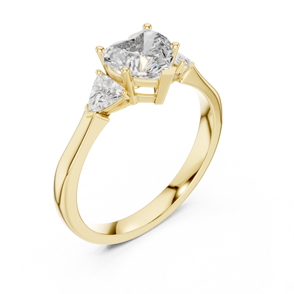 1.00CtHeart Center Diamond Ring | Classic 3-Stone Design | Timeless Love in Every Angle