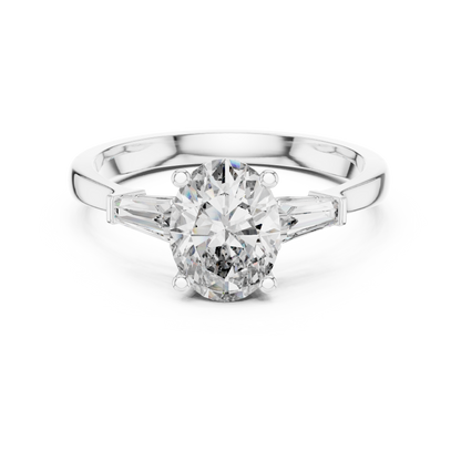 1.00Ct Oval Three-Stone Tapered Engagement Ring – Classic Elegance, Modern Sparkle