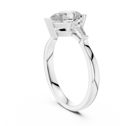 1.00Ct Luxury Pear Engagement Ring – Tapered Baguette Shoulders – Signature Designer Style