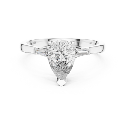 1.00Ct Luxury Pear Engagement Ring – Tapered Baguette Shoulders – Signature Designer Style