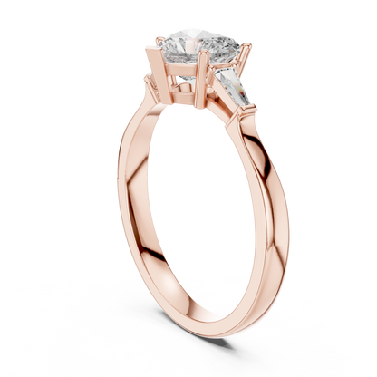 1.00Ct Heart Cut Solitaire Ring · Tapered Trapezoid Side Stones · Silver Engagement Promise Gift