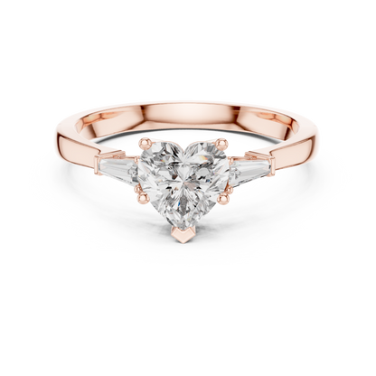 1.00Ct Heart Cut Solitaire Ring · Tapered Trapezoid Side Stones · Silver Engagement Promise Gift
