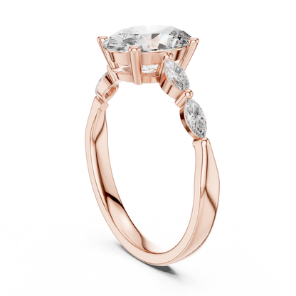 1.00Ct Exclusive Oval Engagement Ring – Marquise Side Stone Features – Designer Luxury Bridal Piece