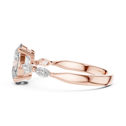 1.00Ct Exclusive Oval Engagement Ring – Marquise Side Stone Features – Designer Luxury Bridal Piece