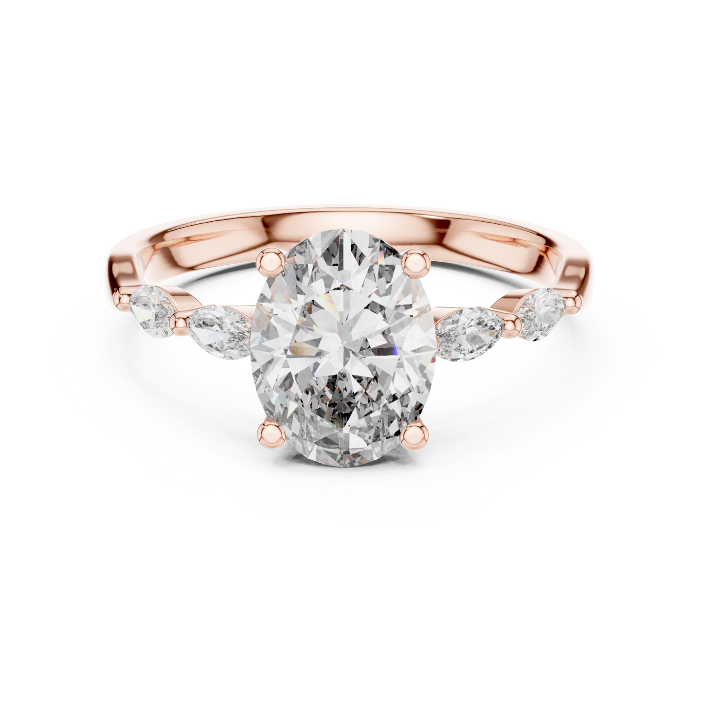 1.00Ct Exclusive Oval Engagement Ring – Marquise Side Stone Features – Designer Luxury Bridal Piece