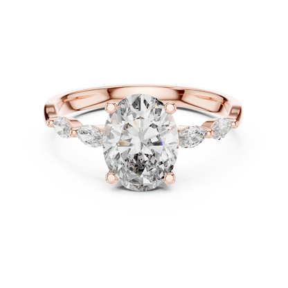 1.00Ct Exclusive Oval Engagement Ring – Marquise Side Stone Features – Designer Luxury Bridal Piece