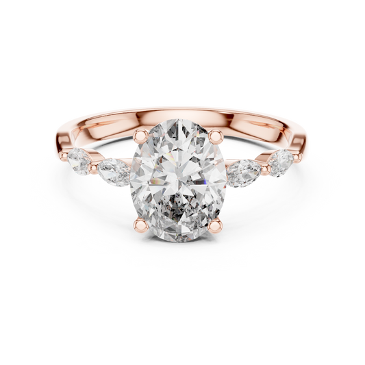 1.00Ct Exclusive Oval Engagement Ring – Marquise Side Stone Features – Designer Luxury Bridal Piece