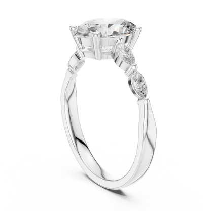 1.00Ct Exclusive Oval Engagement Ring – Marquise Side Stone Features – Designer Luxury Bridal Piece