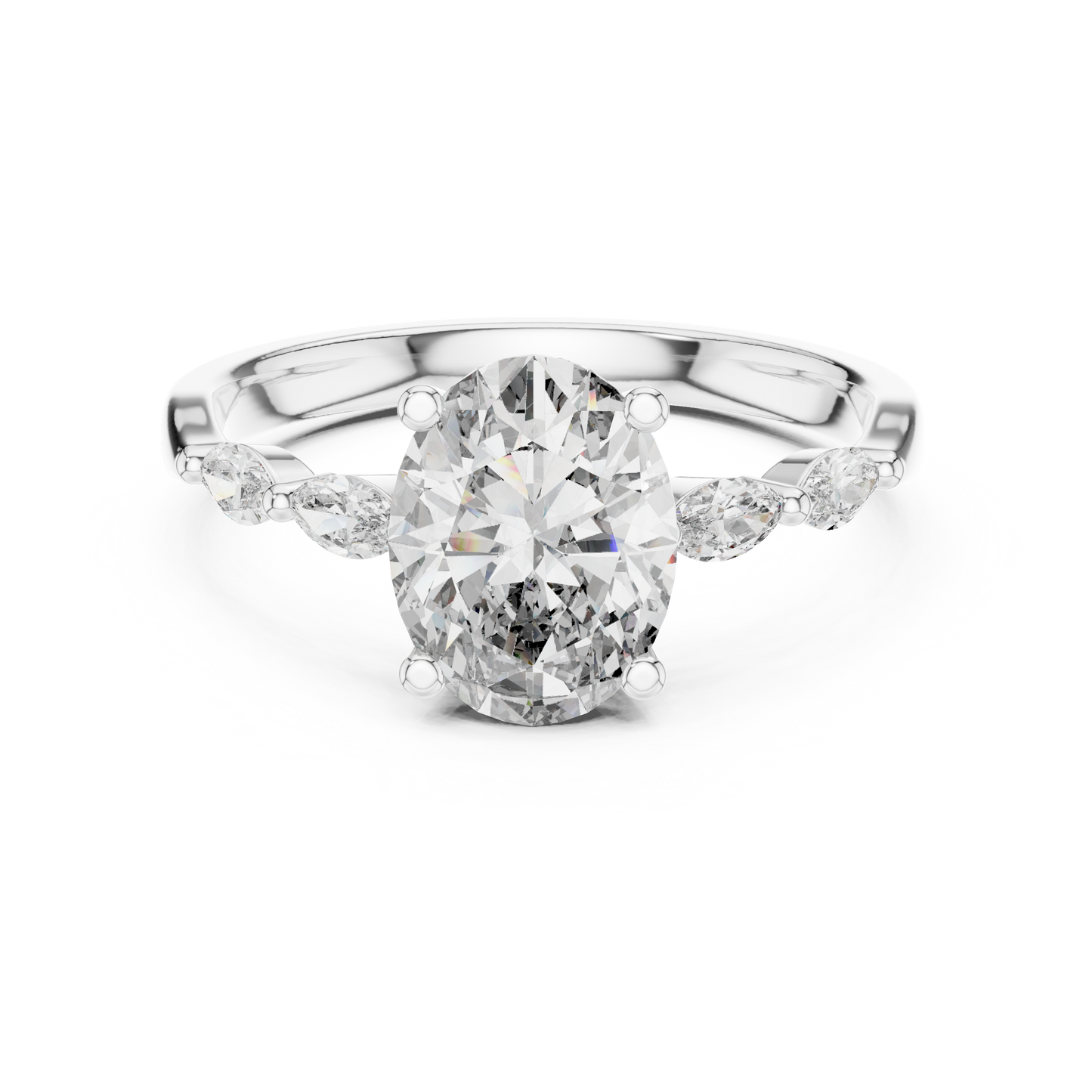 1.00Ct Exclusive Oval Engagement Ring – Marquise Side Stone Features – Designer Luxury Bridal Piece