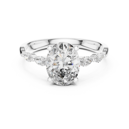 1.00Ct Exclusive Oval Engagement Ring – Marquise Side Stone Features – Designer Luxury Bridal Piece