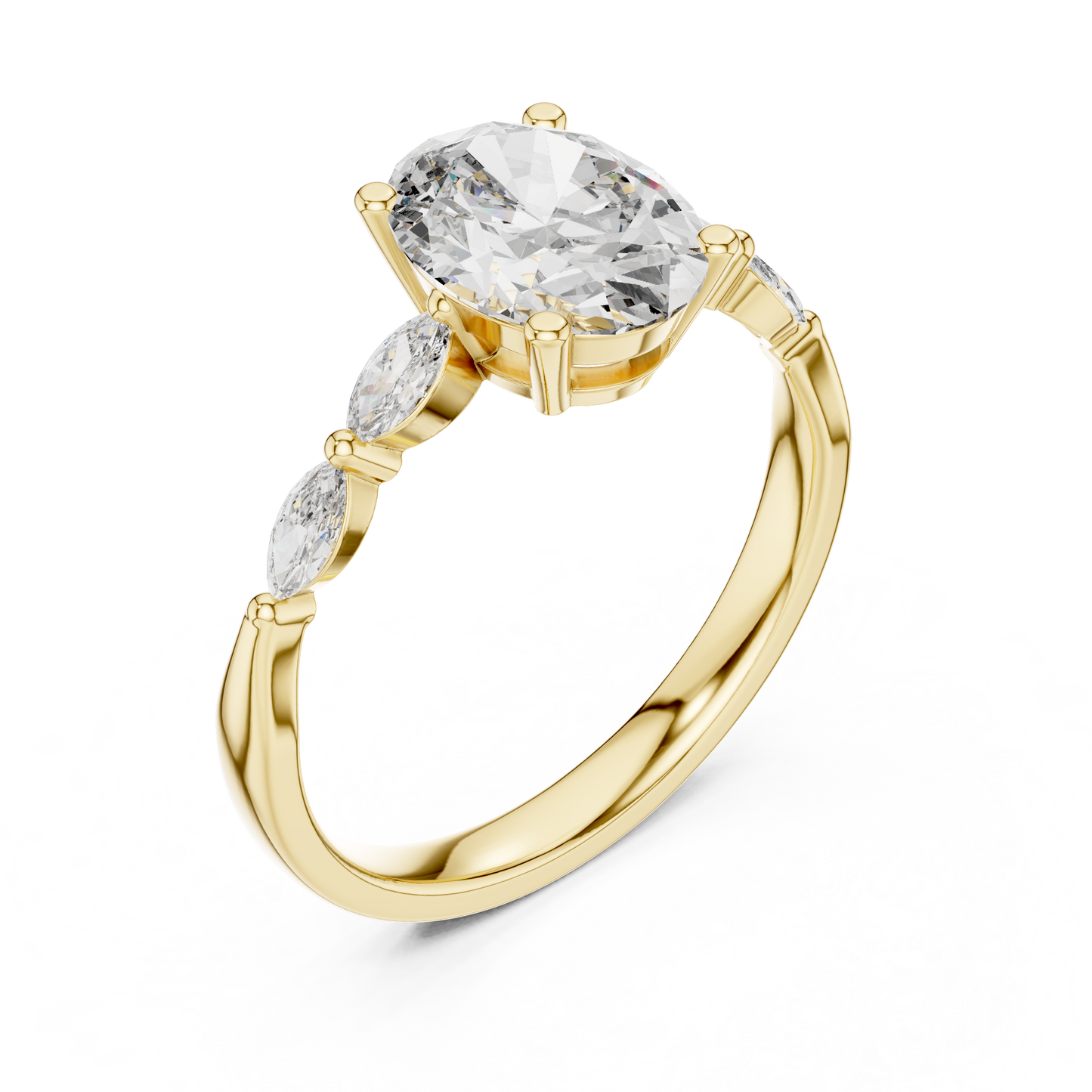 1.00Ct Exclusive Oval Engagement Ring – Marquise Side Stone Features – Designer Luxury Bridal Piece