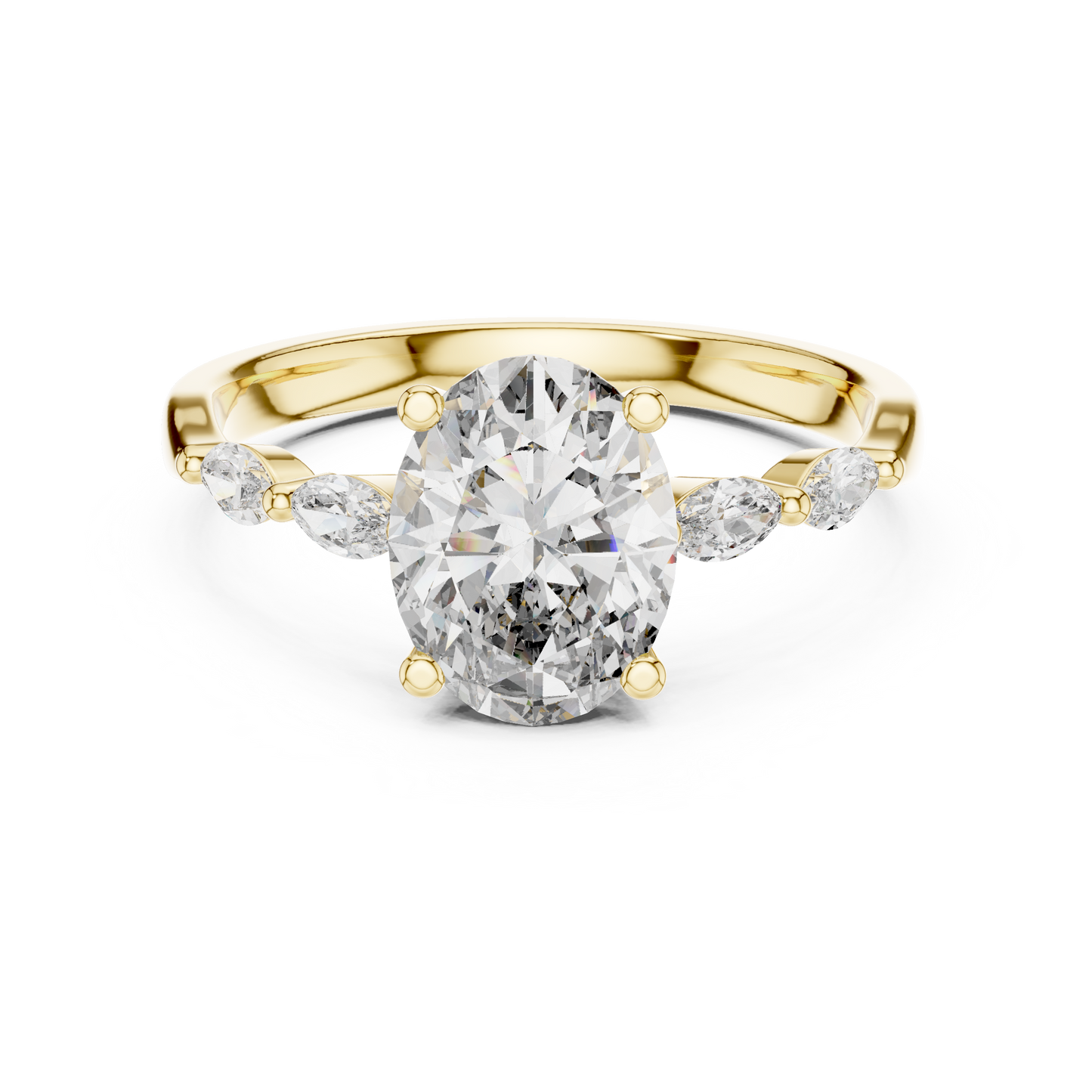 1.00Ct Exclusive Oval Engagement Ring – Marquise Side Stone Features – Designer Luxury Bridal Piece
