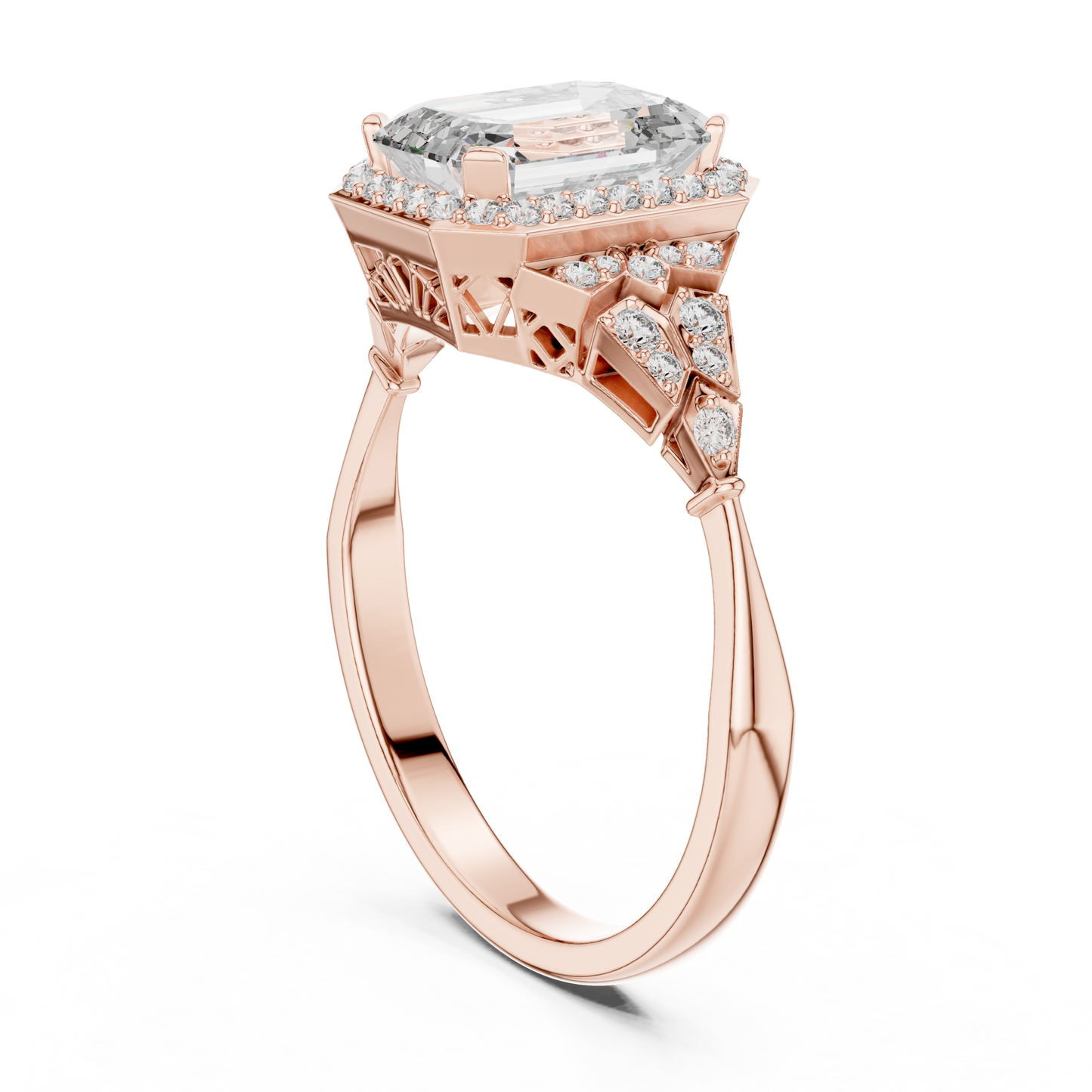 1.70CtSculpted Emerald Halo Ring • Bold Vintage Geometry • Luxe Moissanite Diamond Engagement Gift